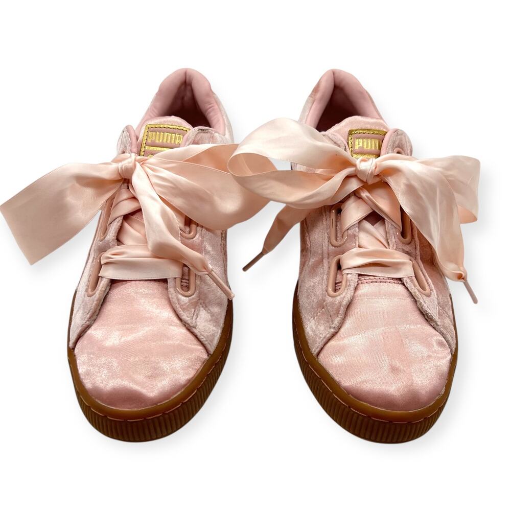 Puma Womens Sneakers Basket Heart in Pink Velvet Suede Gold Accents RRP$119 - Picture 10 of 14